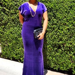 Norma Kamali Purple Velvet V Neck Rectangle Gown, Size L